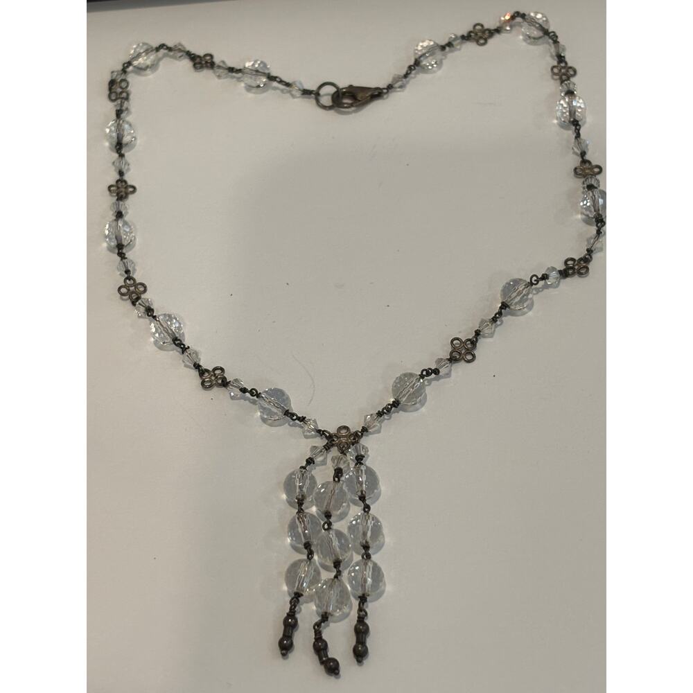 Vintage Sterling Silver Clear Faceted Beads Dainty Necklace